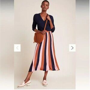 ✨ NWT FOXIEDOX for Anthropologie Striped Knit Anne Midi Skirt – Navy - Size M